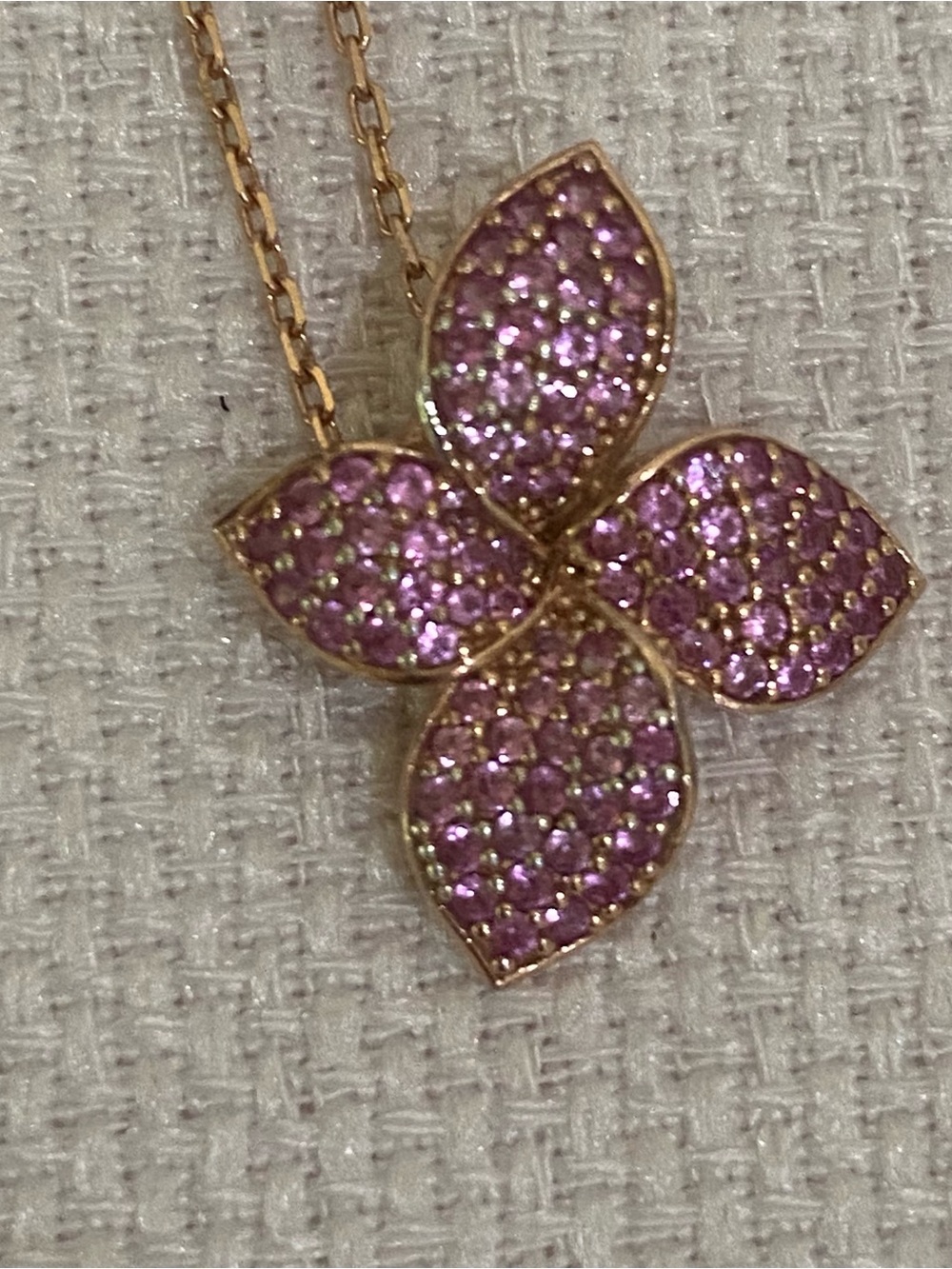 Suzy Levian Pink Sapphire Diamond Flower Pendant Necklace 925 Silver Rose Gold